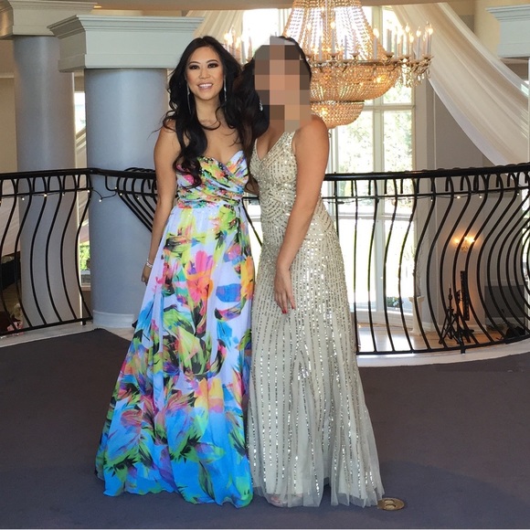 Beautiful Strapless White Floral Rhinestone Dress and Gown - Picture 5 of 6